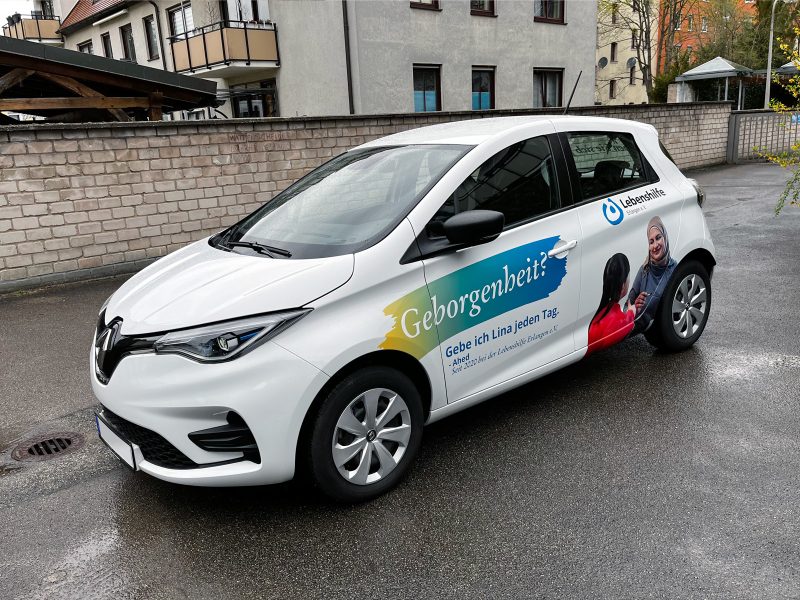 Renault ZOE mit Digitaldruckfolien Front und Fahrerseite